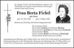 Traueranzeige Berta Fichtl