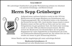 Traueranzeige Josef Grünberger