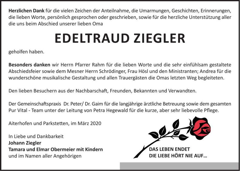 Traueranzeige Edeltraud Ziegler