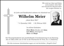 Traueranzeige Wilhelm Meier