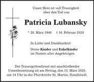 Traueranzeige Patricia Lubansky