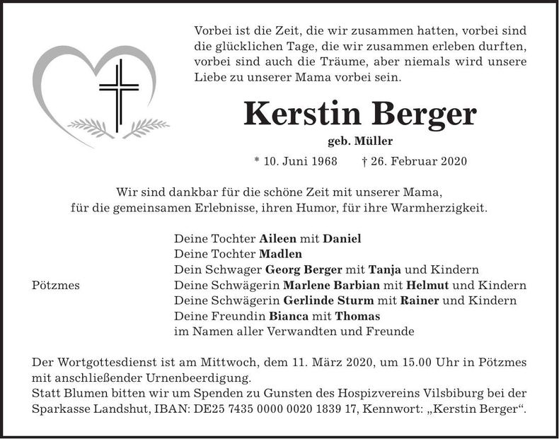 Traueranzeige Kerstin Berger