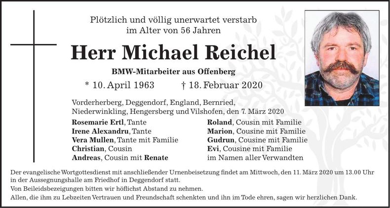 Traueranzeige Michael Reichel