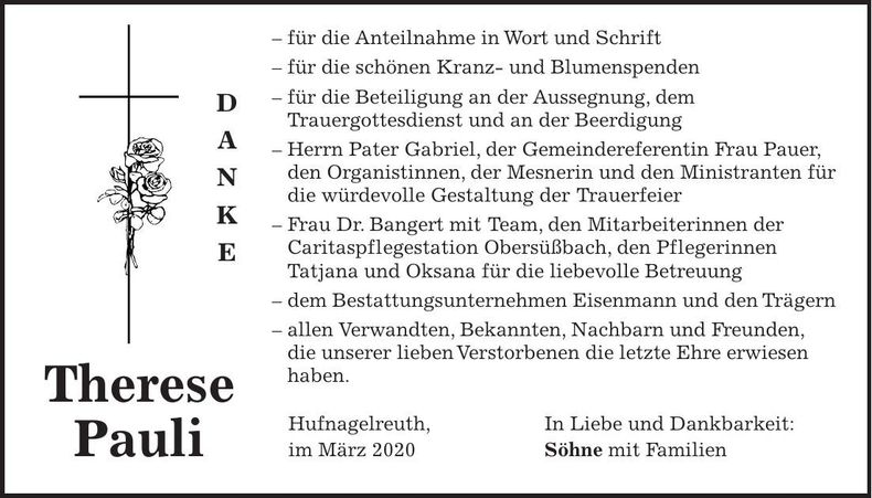 Traueranzeige Therese Pauli