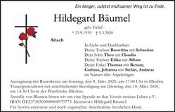 Traueranzeige Hildegard Bäumel