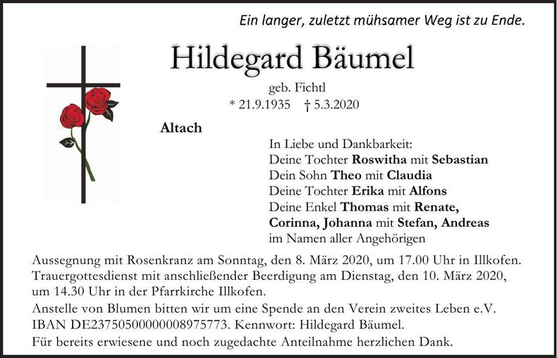 Traueranzeige Hildegard Bäumel