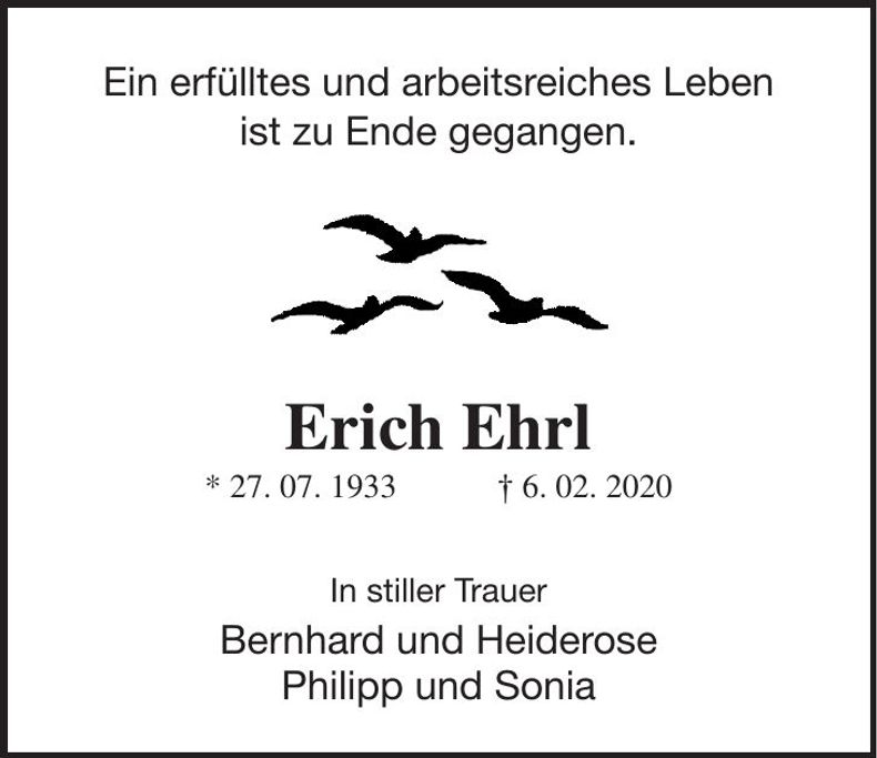 Traueranzeige Erich Ehrl