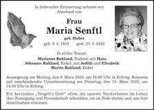 Traueranzeige Maria Senftl