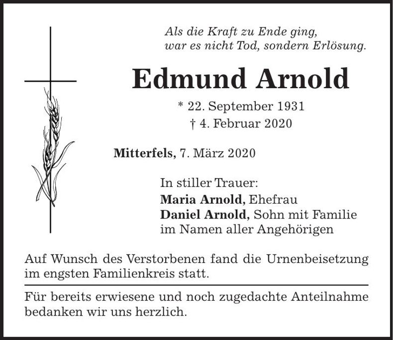 Traueranzeige Edmund Arnold