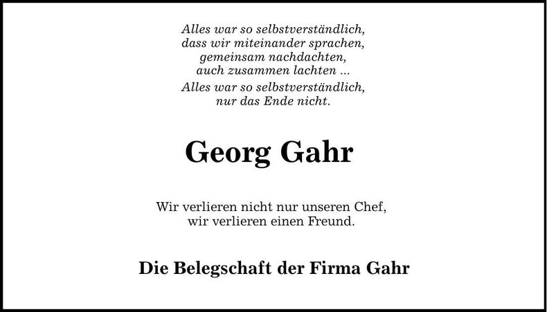 Traueranzeige Georg Gahr
