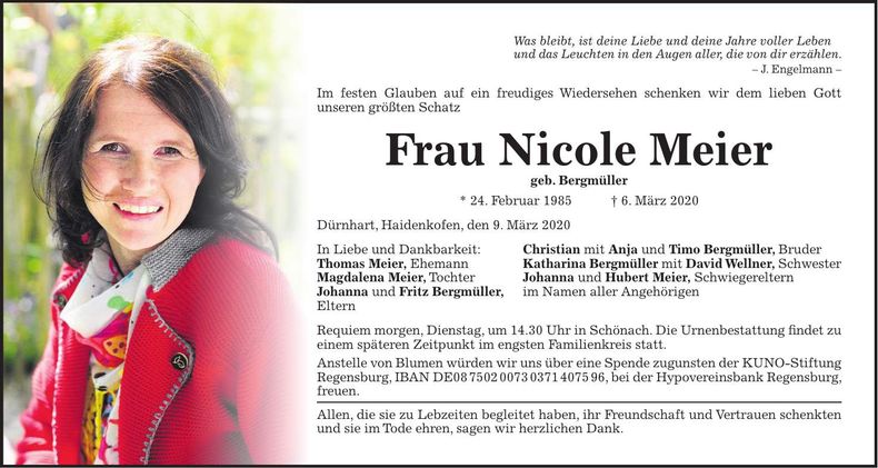 Traueranzeige Nicole Meier