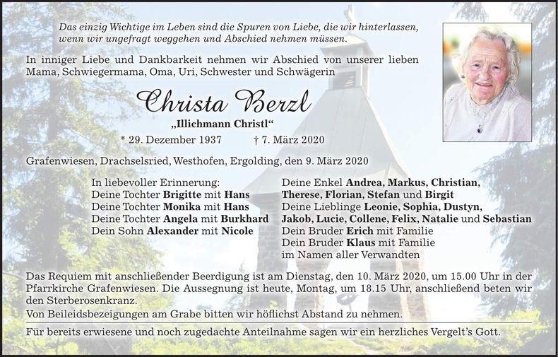 Traueranzeige Christa Berzl