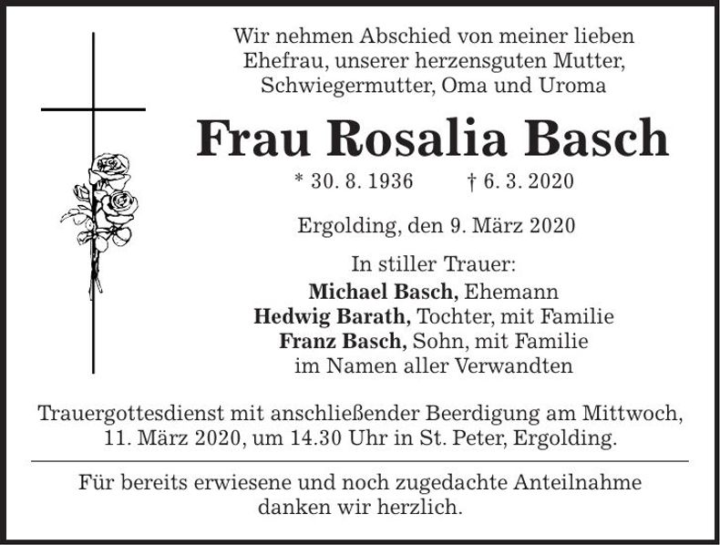 Traueranzeige Rosalie Basch