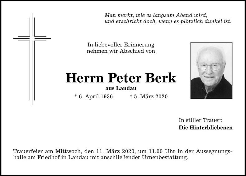 Traueranzeige Peter Berk