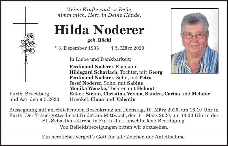 Traueranzeige Hilda Noderer