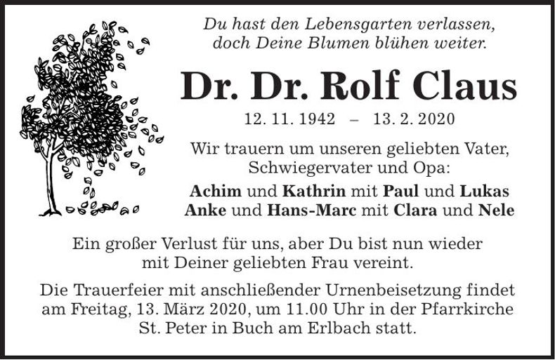 Traueranzeige Rolf Claus