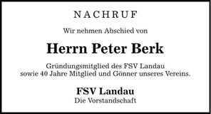 Traueranzeige Peter Berk