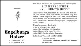 Traueranzeige Engelburga Holzer