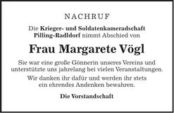 Traueranzeige Margarete Vögl