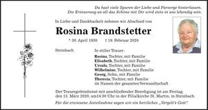 Traueranzeige Rosina Brandstetter