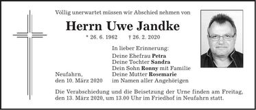 Traueranzeige Uwe Jandke