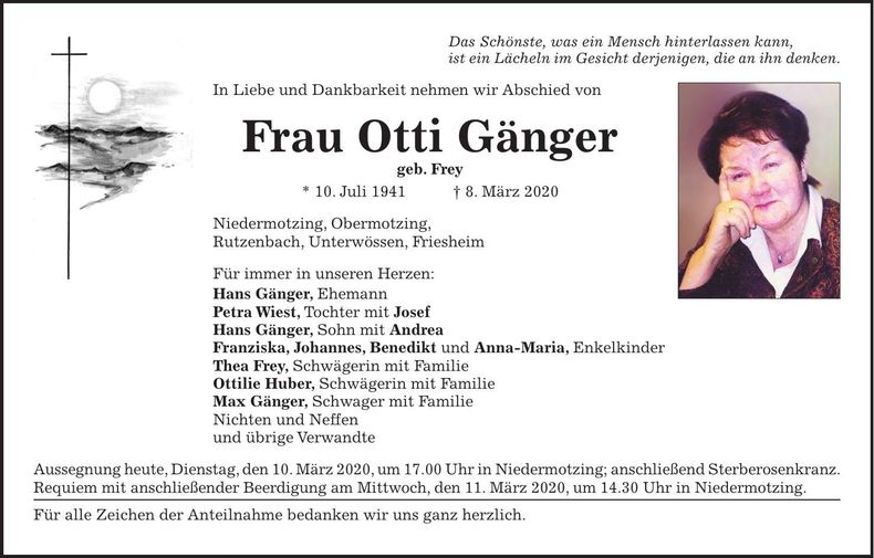 Traueranzeige Otti Gänger