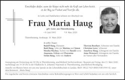 Traueranzeige Maria Haug