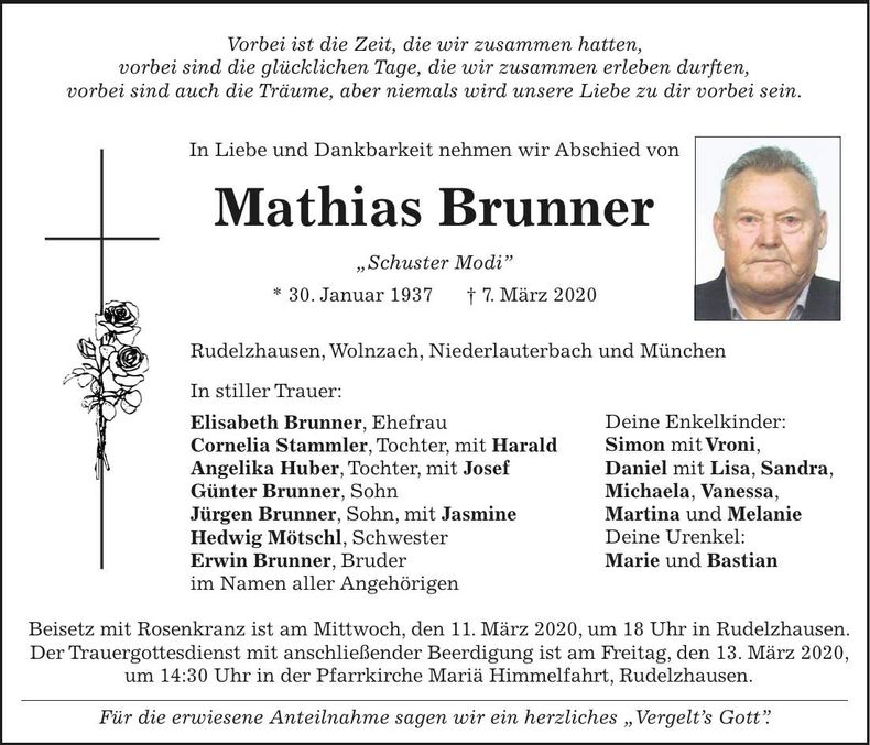 Traueranzeige Mathias Brunner