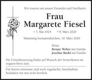 Traueranzeige Margarete Fiesel