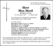 Traueranzeige Max Hartl