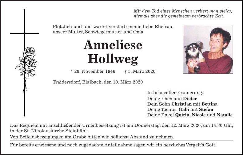 Traueranzeige Anneliese Hollweg