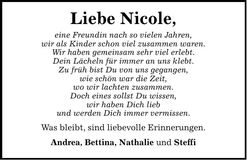 Traueranzeige Nicole Meier