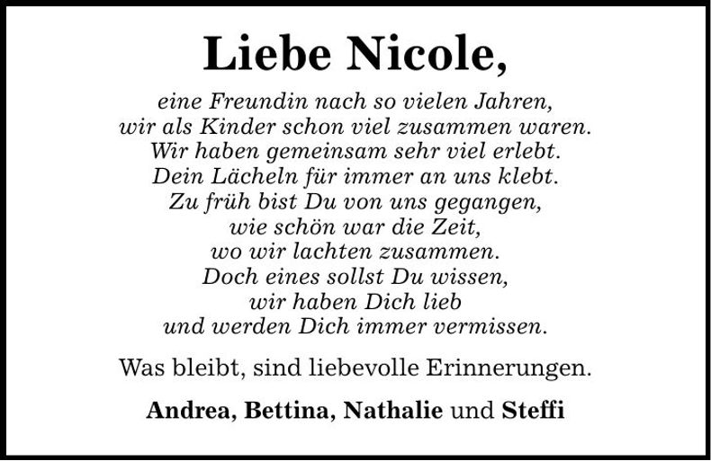 Traueranzeige Nicole Meier