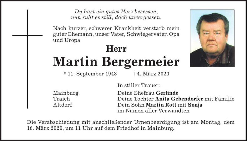 Traueranzeige Martin Bergermeier
