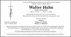 Traueranzeige Walter Hahn