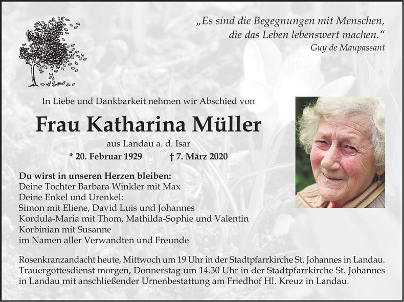 Traueranzeige Katharina Müller