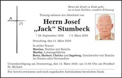 Traueranzeige Josef "Jack" Stumbeck