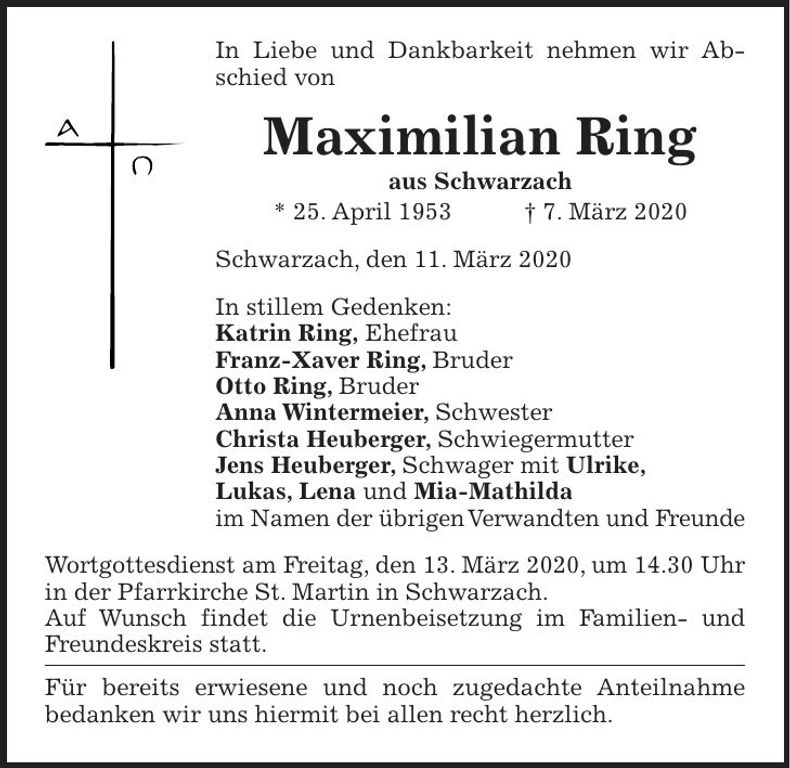 Traueranzeige Maximilian Ring
