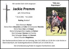 Traueranzeige Jacqueline Premm