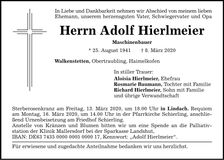 Traueranzeige Adolf Hierlmeier