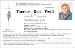 Traueranzeige Therese Weiß
