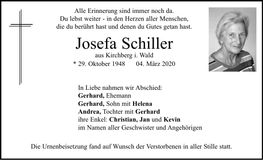 Traueranzeige Josefa Schiller