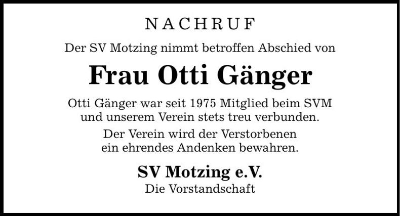 Traueranzeige Otti Gänger