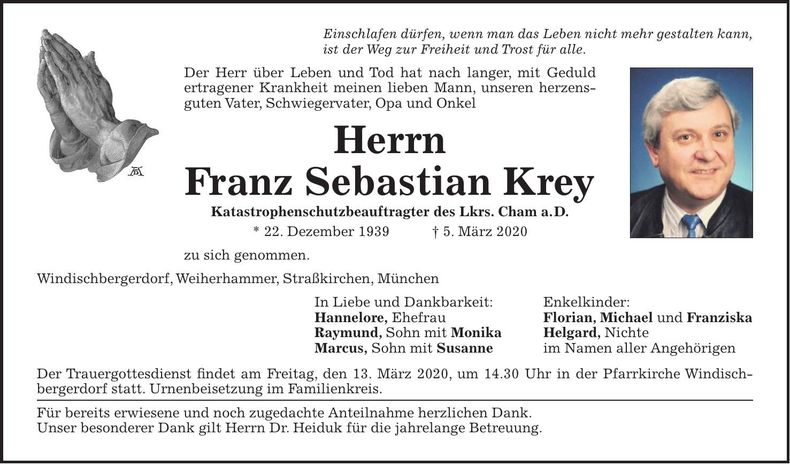 Traueranzeige Krey Franz