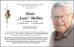 Traueranzeige Alois "Luis" Heller