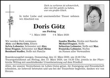 Traueranzeige Doris Götz
