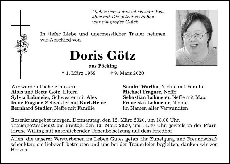 Traueranzeige Doris Götz