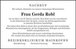Traueranzeige Gerda Robl