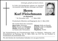 Traueranzeige Karl Fleischmann