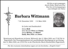 Traueranzeige Barbara Wittmann